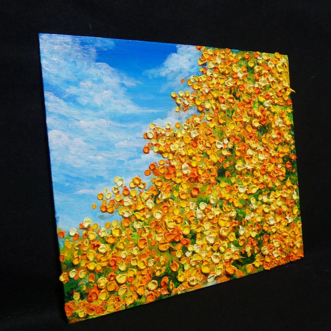 油絵 油彩 油彩画 絵 絵画　【ミモザ青空】
