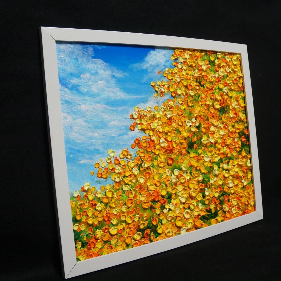 油絵 油彩 油彩画 絵 絵画　【ミモザ青空】