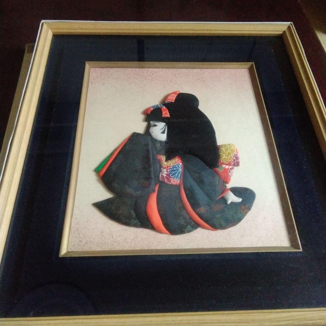 (２セット)額縁入りhandmaid紬着物着けた人形(新品未使用)