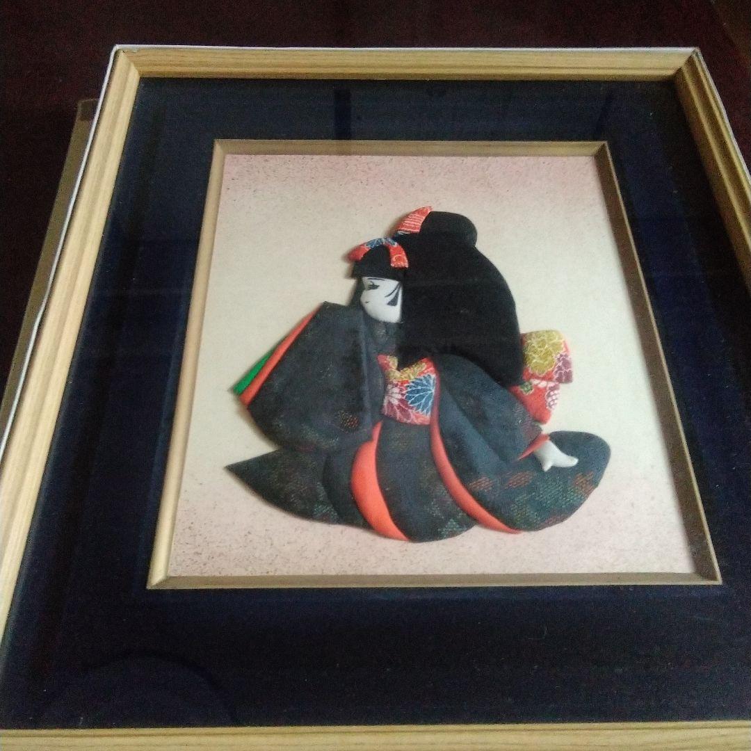 (２セット)額縁入りhandmaid紬着物着けた人形(新品未使用)