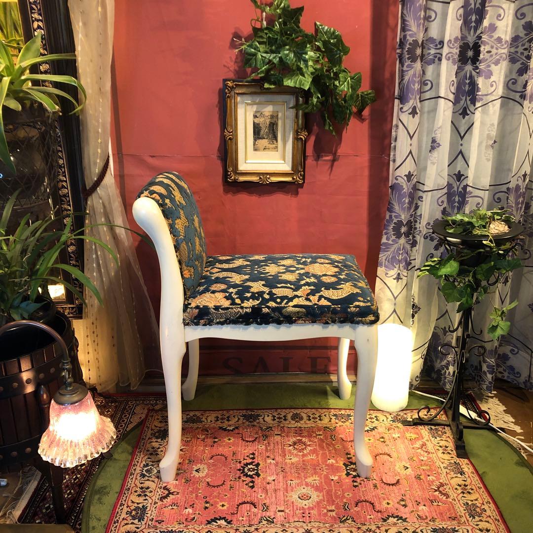 シャビーシック　フレンチ　アンティーク　片肘スツール　猫脚チェア