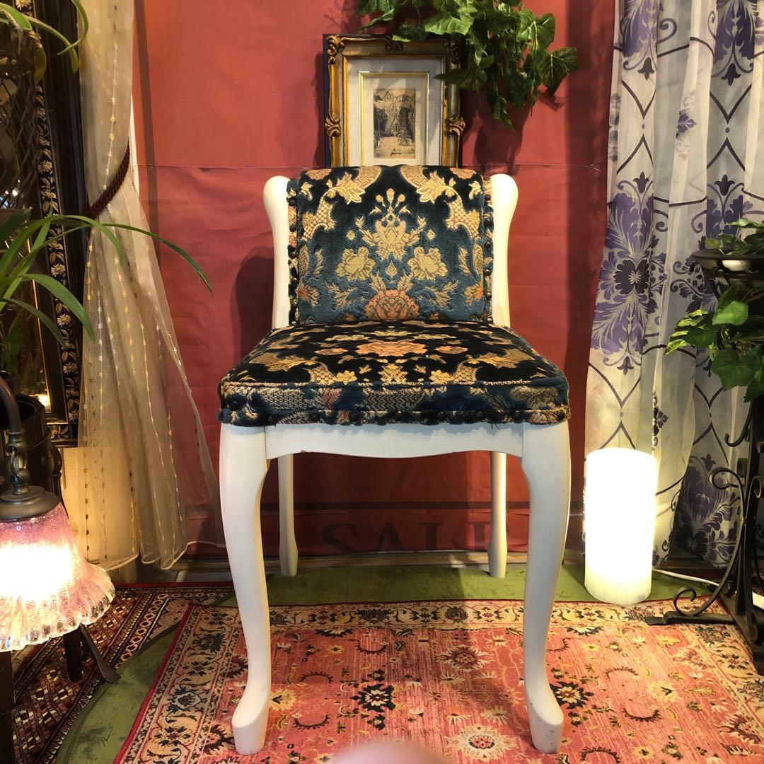 シャビーシック　フレンチ　アンティーク　片肘スツール　猫脚チェア