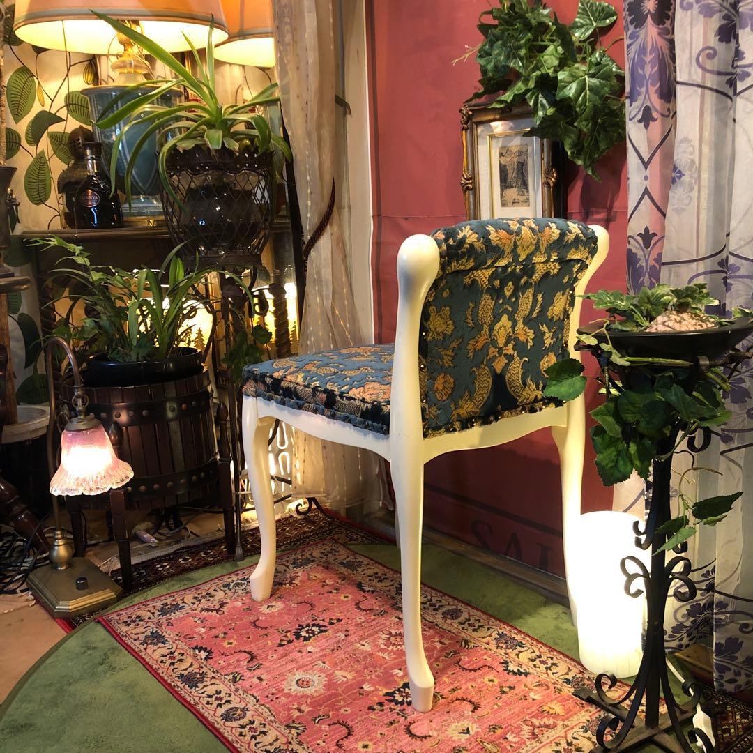 シャビーシック　フレンチ　アンティーク　片肘スツール　猫脚チェア