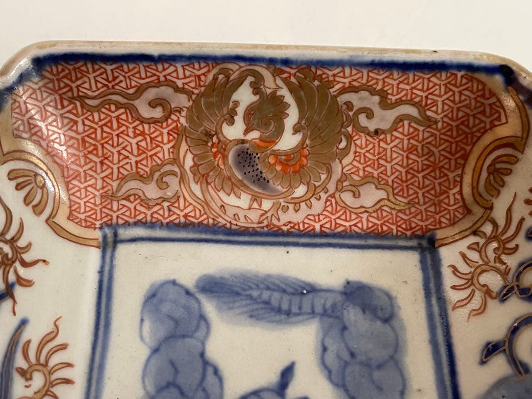 骨董　アンティーク　古伊万里　色絵　金襴手　龍図　鮎皿　長方皿