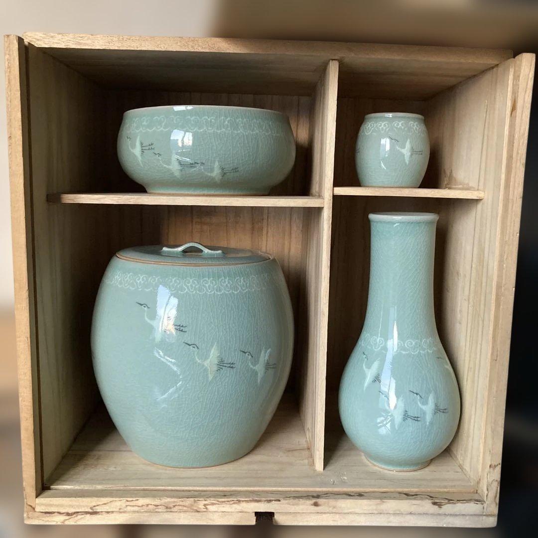 高麗青磁　如泉窯　李連休作　茶道具セット 4点