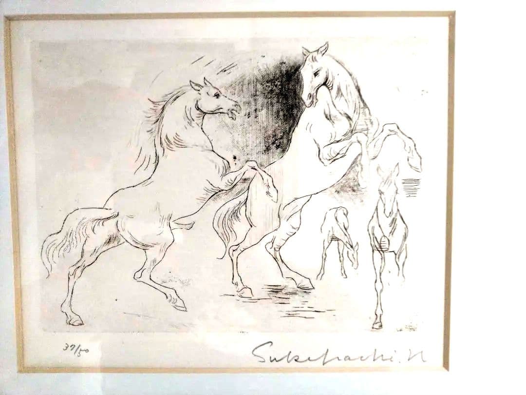 加藤助八。馬のエッチング　作品 　37/50
