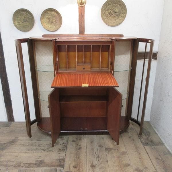 イギリス アンティーク 家具 サイドバイサイド ビューロー 飾り棚 6142e