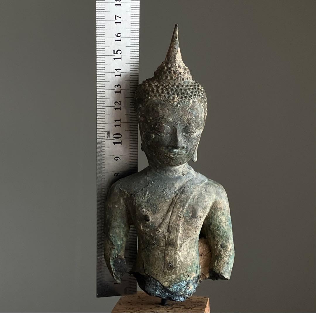 【悟り仏。タイ青銅古仏】アユタヤ王朝初期〜中期14〜15世紀頃 骨董仏教美術彫刻