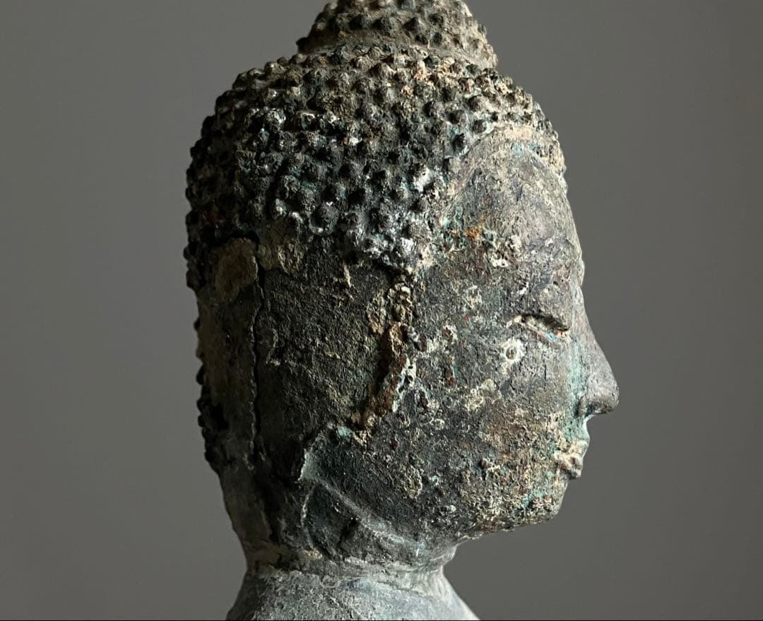 【悟り仏。タイ青銅古仏】アユタヤ王朝初期〜中期14〜15世紀頃 骨董仏教美術彫刻