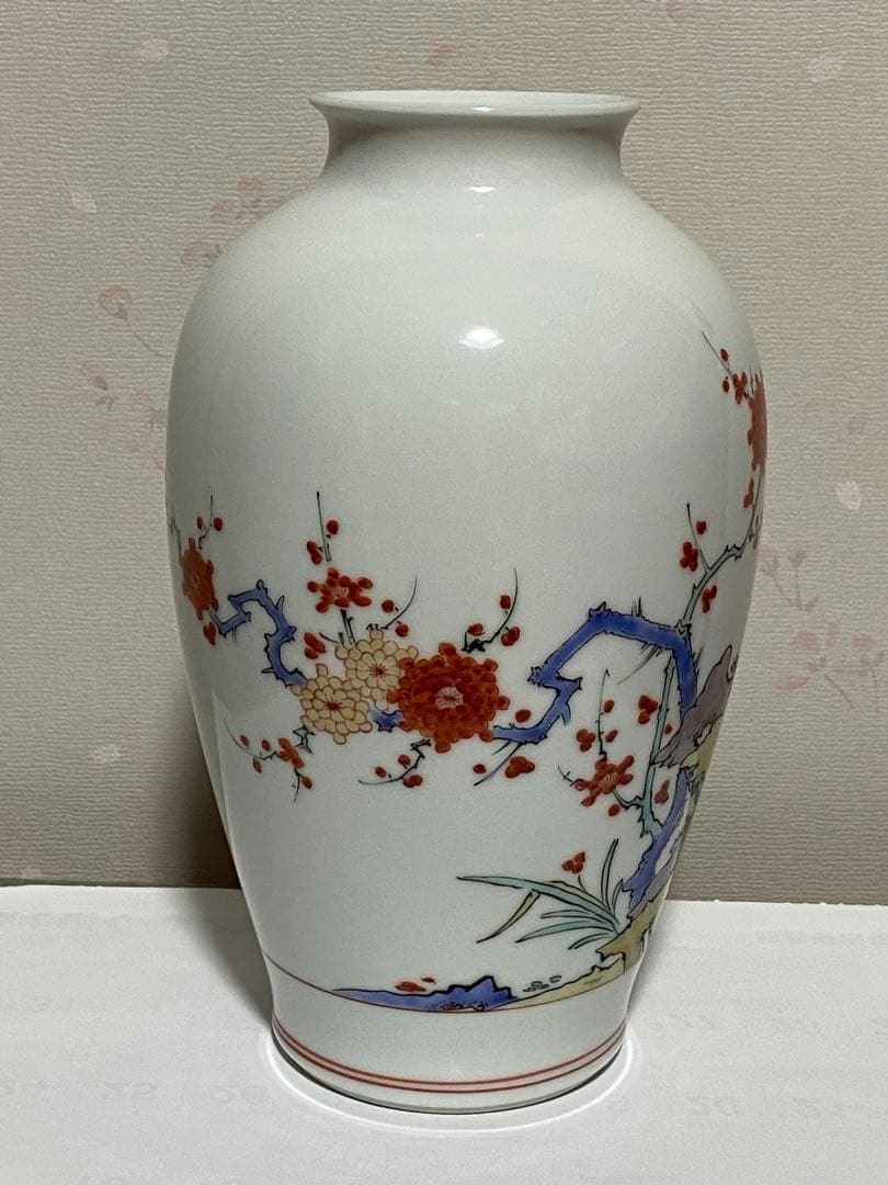 ♦染付 花鳥紋様 色絵磁器 花瓶 十二代 十三代 酒井田柿右衛門 人間国宝骨董品