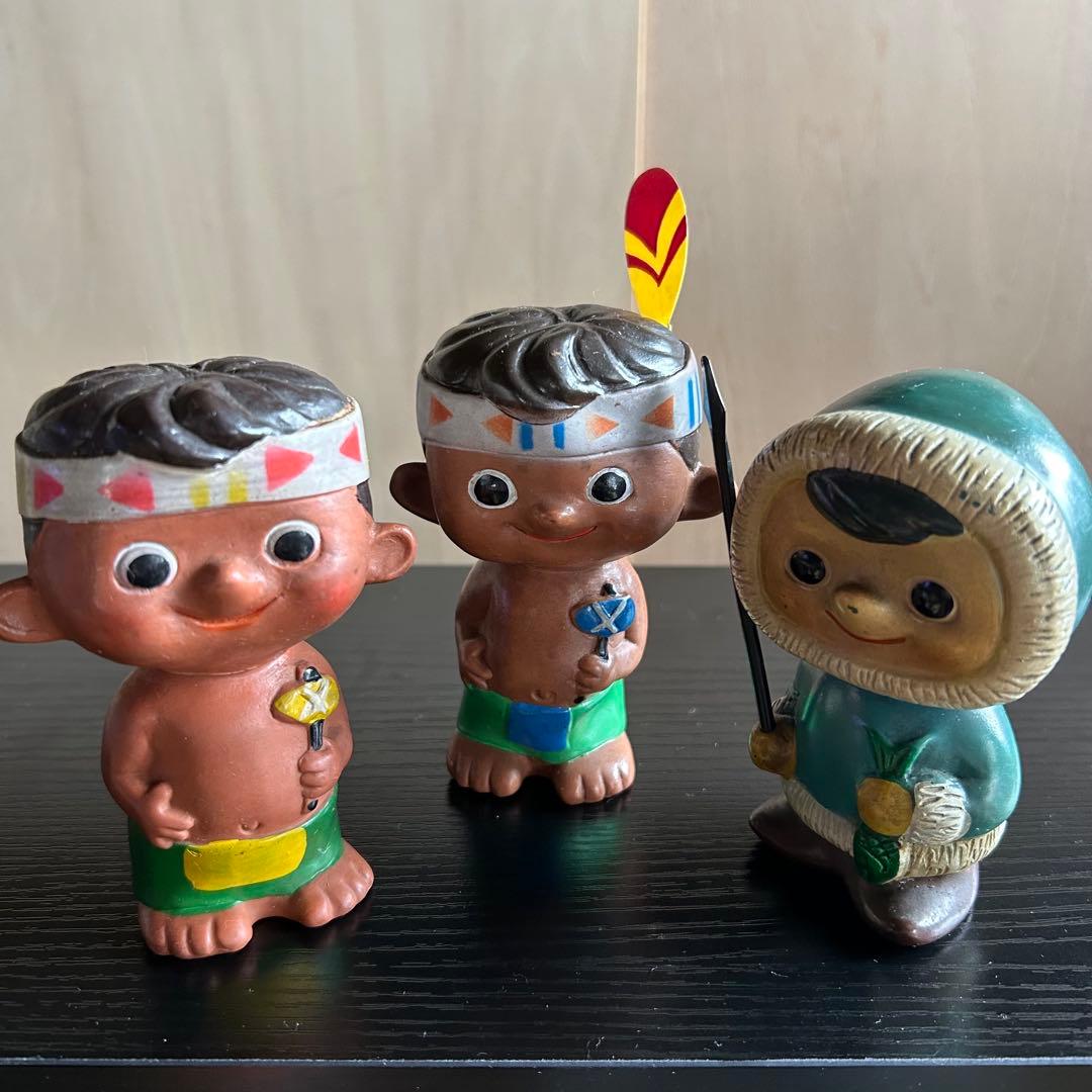 昭和レトロ ソフビ 貯金箱 企業物 新品未開封あり こけし 人形 置物