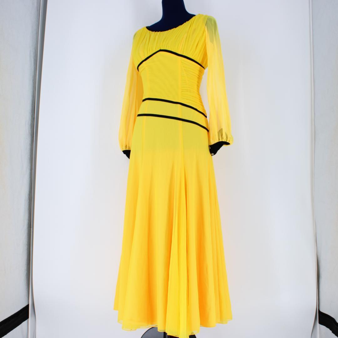 【美品 日本製社交ダンス衣装】ワンピース ドレス サン・ヨシムラ イエロー 黒