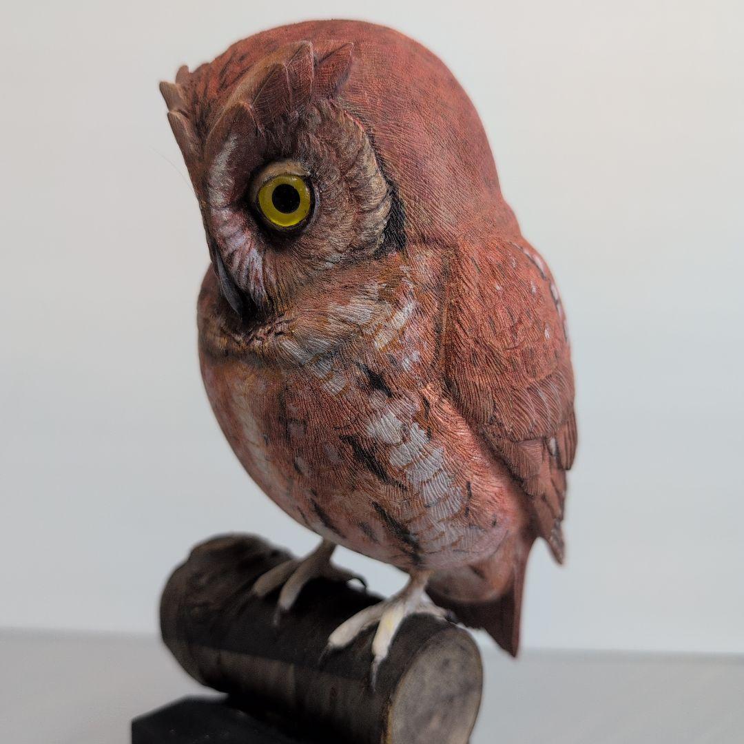 「コノハズク」　リアルバードカービング 木彫りの野鳥　野鳥彫刻