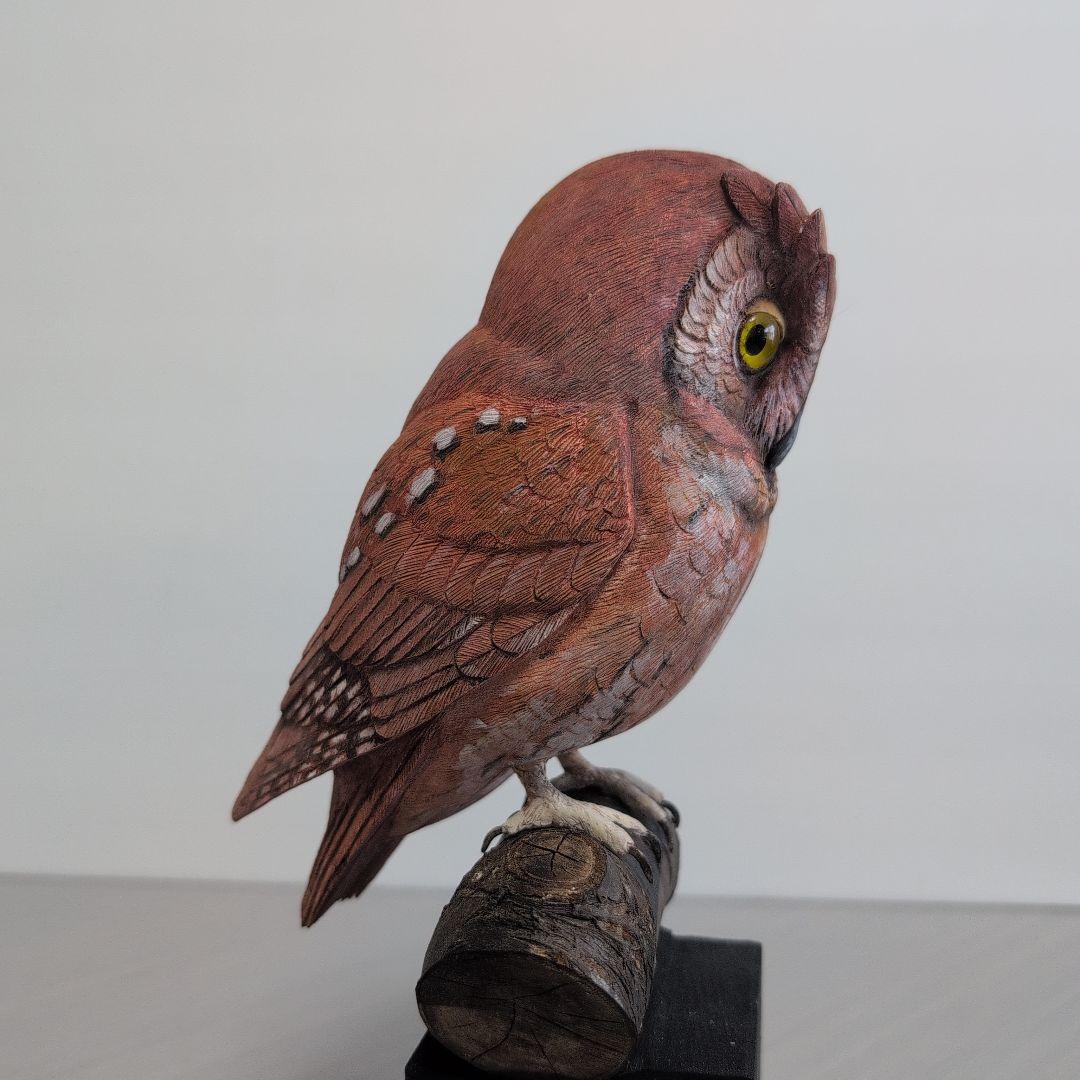 「コノハズク」　リアルバードカービング 木彫りの野鳥　野鳥彫刻