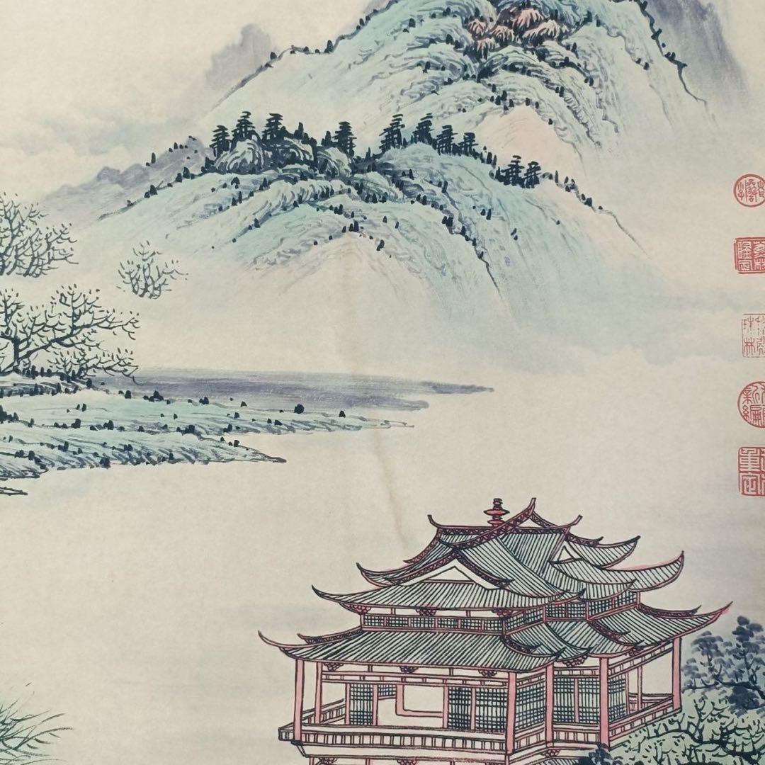 王原祁 湖山一覧 中堂 掛け軸｜中国山水画｜証書・防偽付き｜70×173cm
