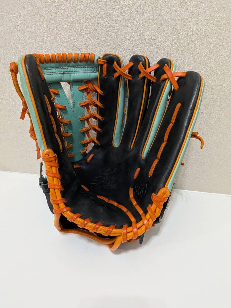 グラブワークス 外野用グローブ エメラルドグリーン オレンジ