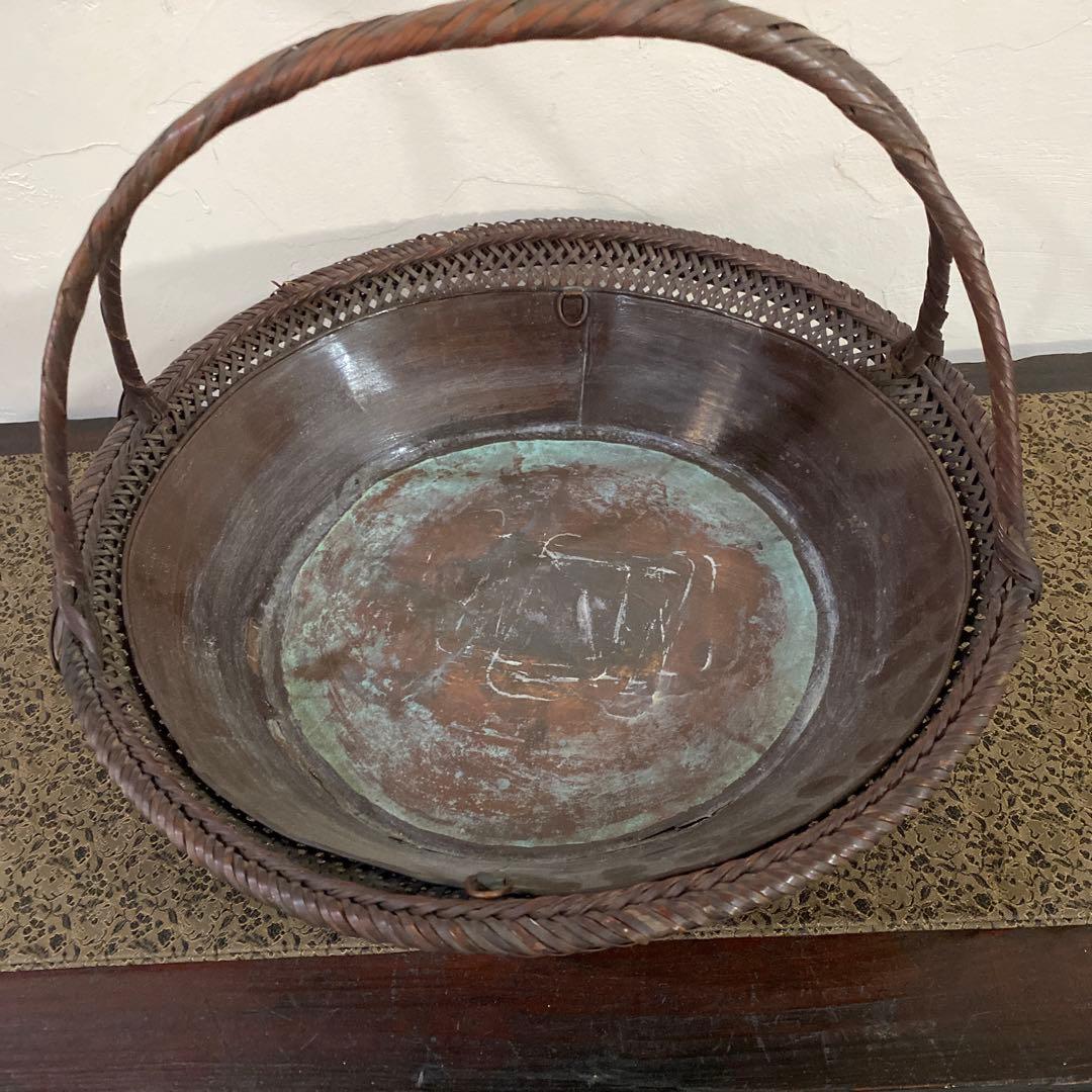 骨董　大きな竹籠　花籠　竹花入　エコメルカリ便指定して下さい