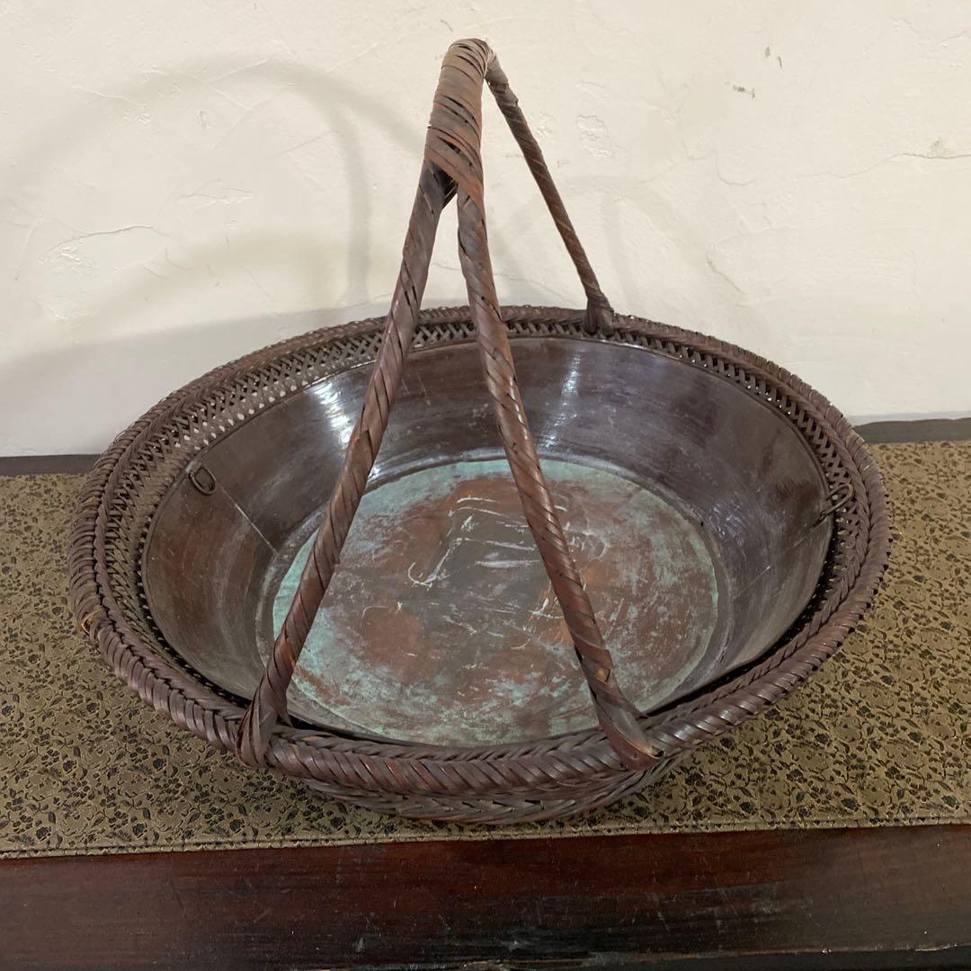 骨董　大きな竹籠　花籠　竹花入　エコメルカリ便指定して下さい