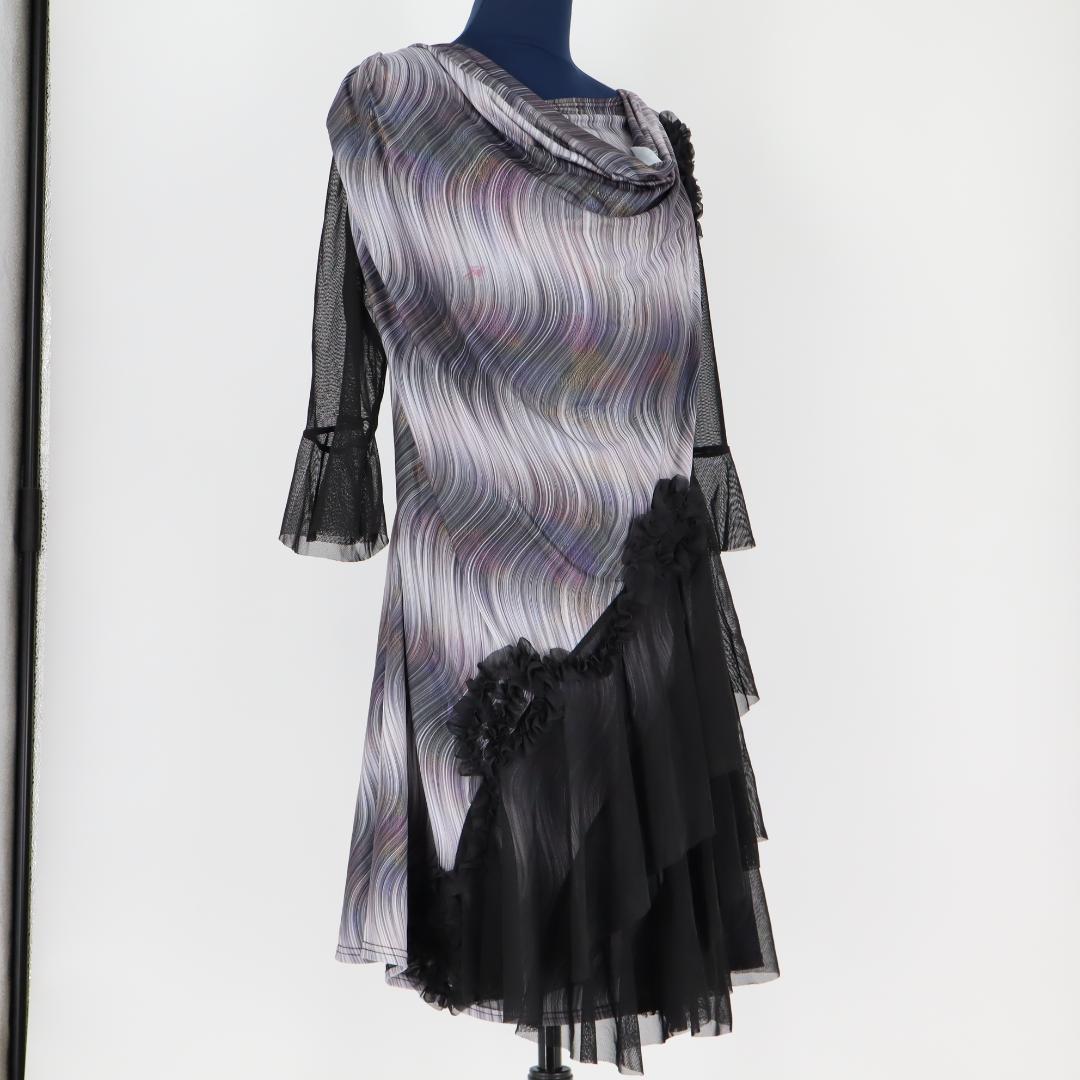 【社交ダンス衣装】ブラックシースルーフリル INIZIO ラテンドレス