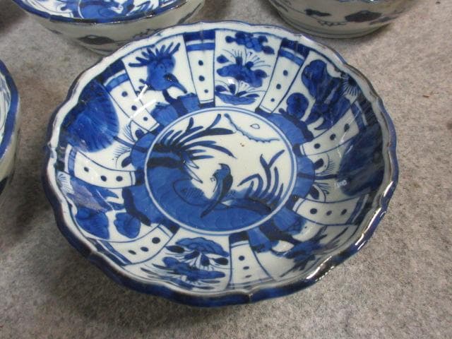 成化年製古伊万里染付芙蓉手花柄なます皿 7枚 [B22690]