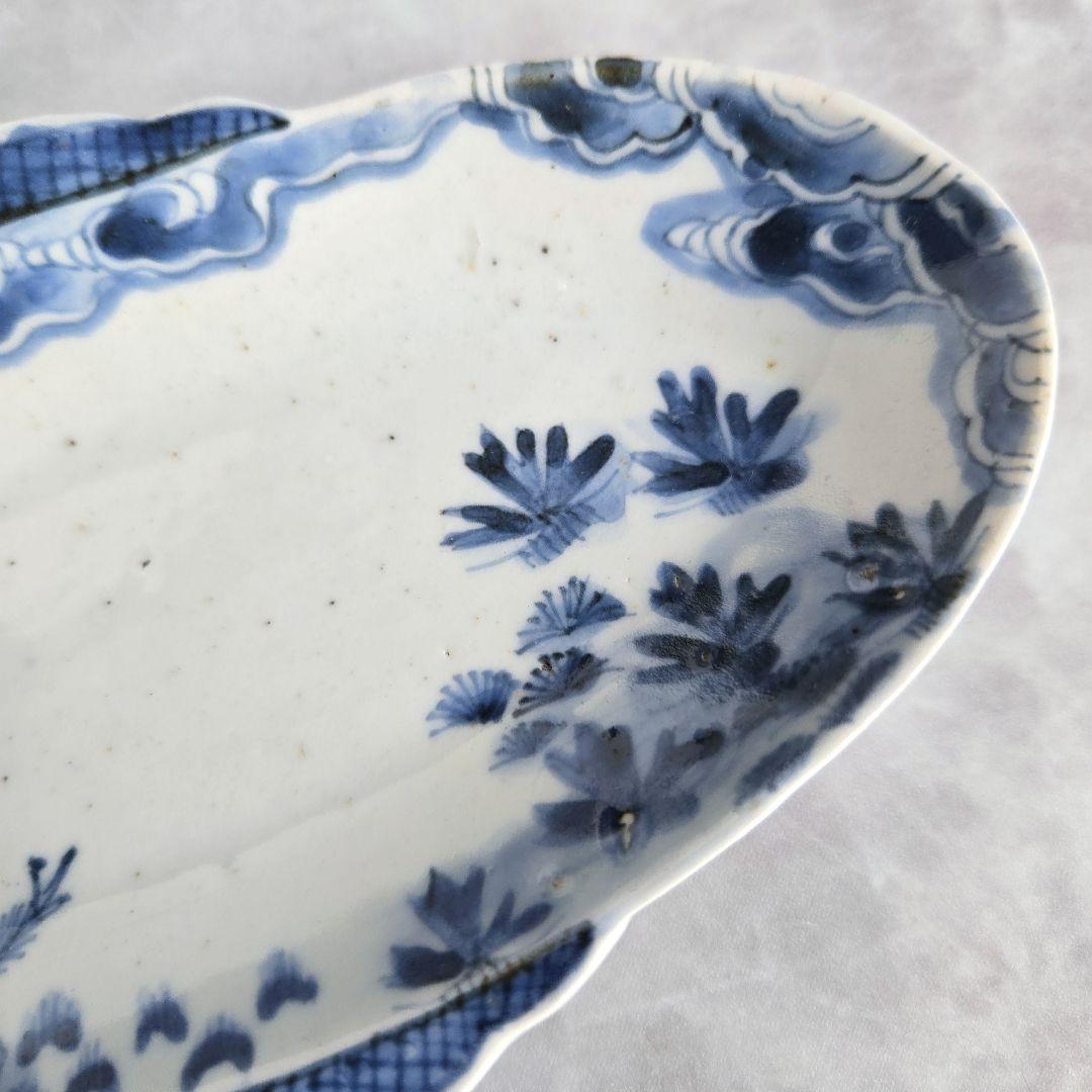 古伊万里　染付変形小皿　江戸時代　染付　骨董　金直し　金継ぎ　アンティーク