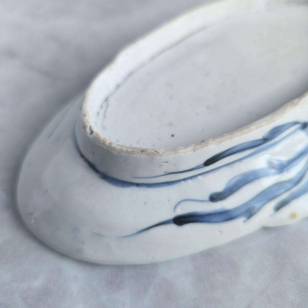 古伊万里　染付変形小皿　江戸時代　染付　骨董　金直し　金継ぎ　アンティーク