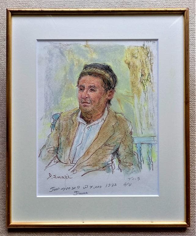 白日会会員　江成一郎　タイトル「チャイハナの老人」　現地で描いたパステル画