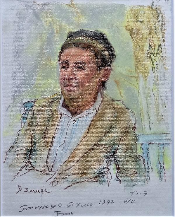 白日会会員　江成一郎　タイトル「チャイハナの老人」　現地で描いたパステル画