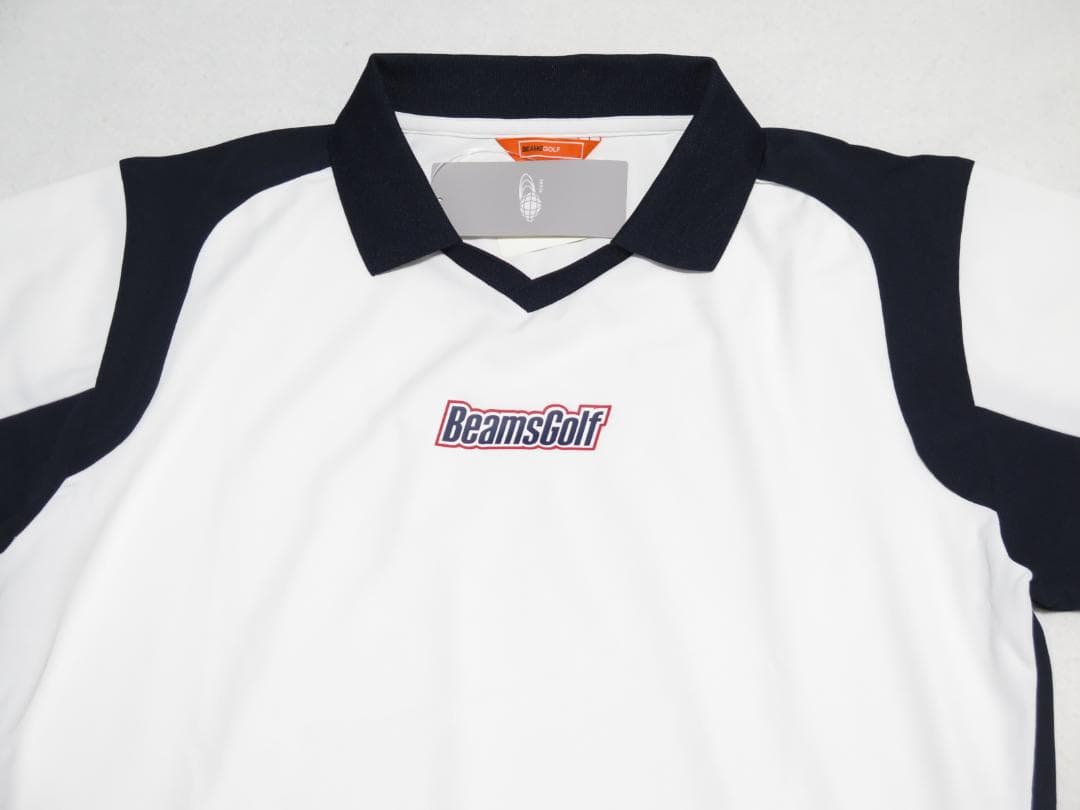 ⓂBEAMS GOLF ビームスゴルフ 襟付きVネックプルオーバーWHITE