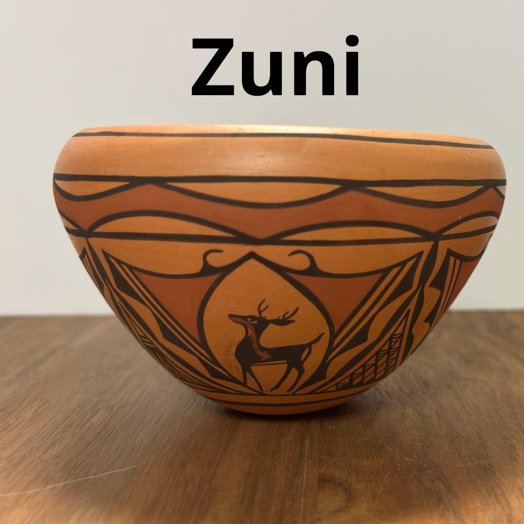 美品◇ズニ族◇陶器ボウル◇ダリル・ウェスティカ作◇ハートライン・ディア