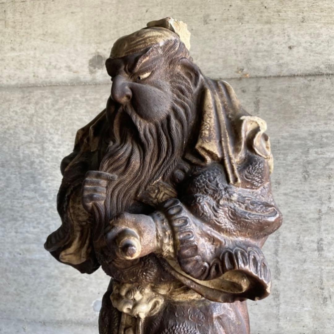 古い像 人物 武将 仏像 人形 大型 陶器 彫刻 置物 骨董品 レトロ カケ有り