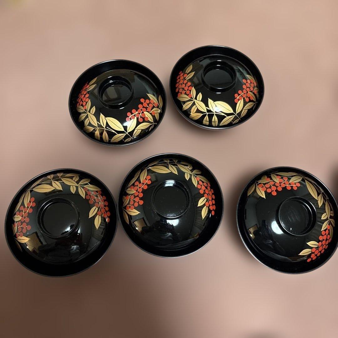 漆器椀 5種類セット　赤黒装飾