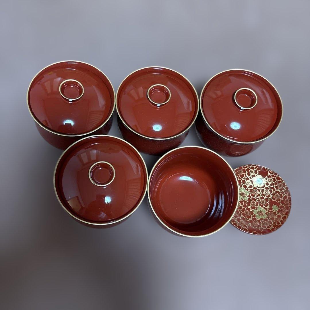 漆器椀 5種類セット　赤黒装飾