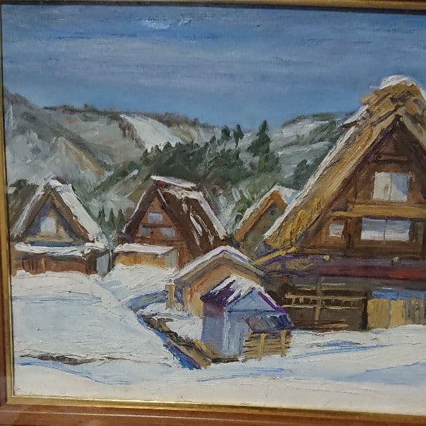 お買い得‼️絵画  名品  高橋正雄  「雪の白川郷」油彩肉筆