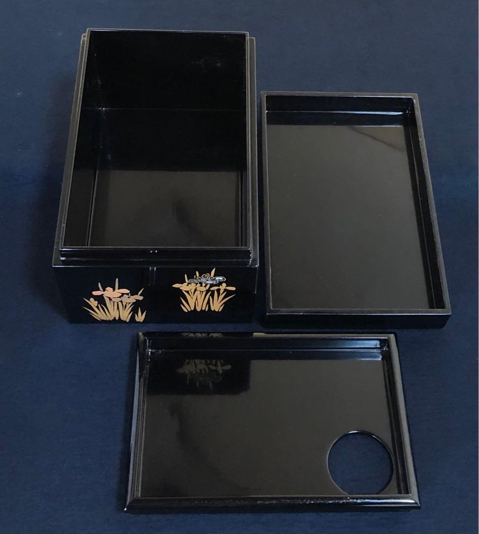 《R》杜若に八橋蒔絵 螺鈿 茶箱 お茶道具9点 仕覆付 元箱 260203く4