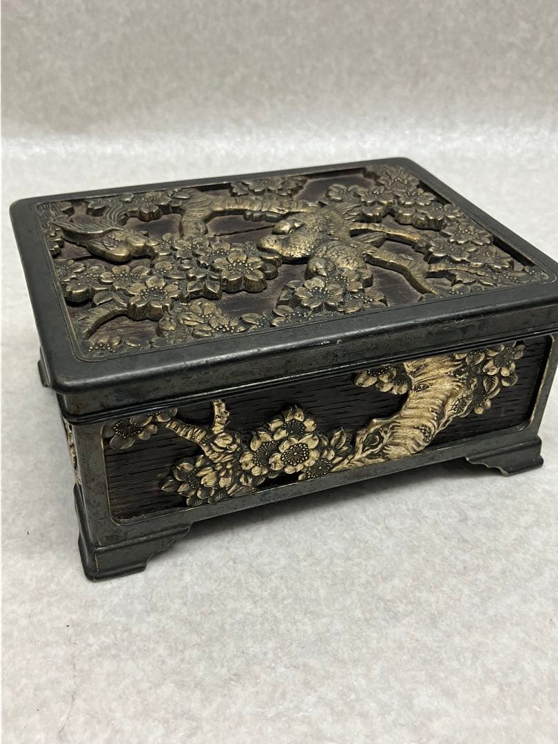 アンティーク　タバコケース　煙草入れ　昭和初期　花鳥図　小箱