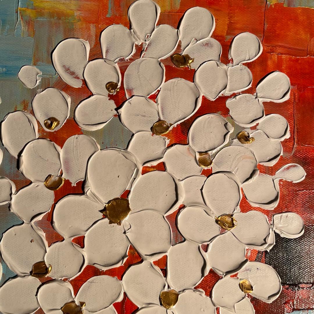 ★立体絵画★ 手書き油絵 ハートフラワー額付き 肉筆絵画 インテリア 油彩画