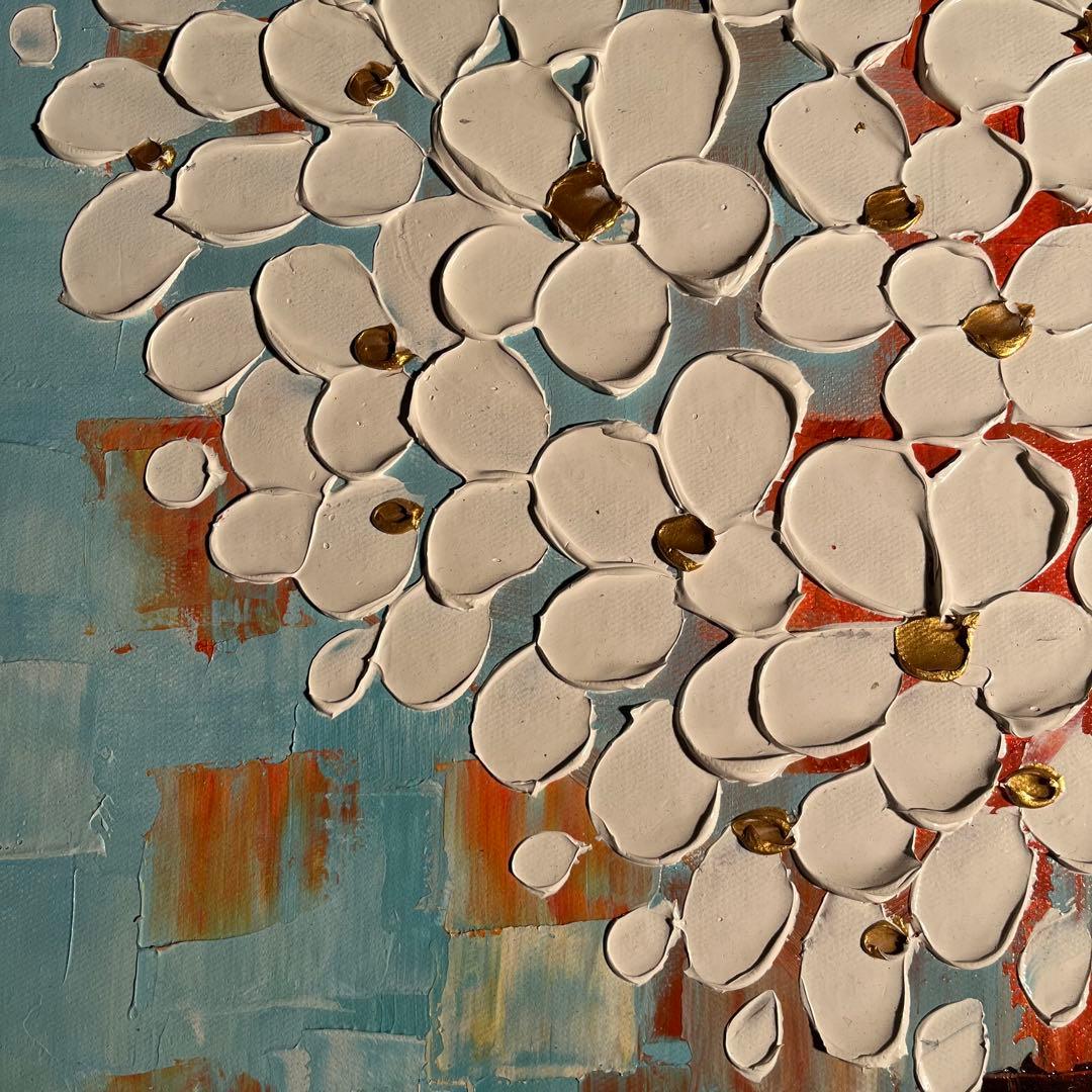 ★立体絵画★ 手書き油絵 ハートフラワー額付き 肉筆絵画 インテリア 油彩画