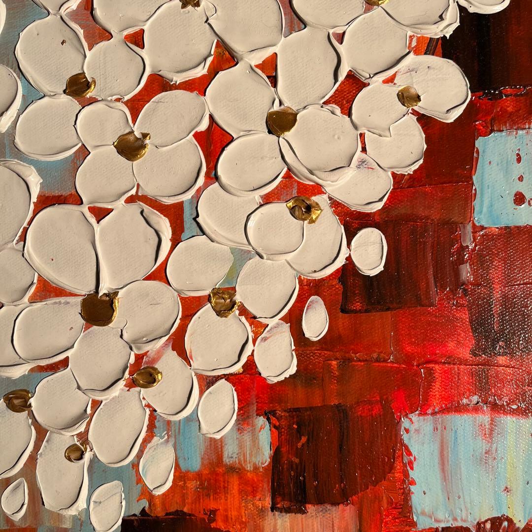 ★立体絵画★ 手書き油絵 ハートフラワー額付き 肉筆絵画 インテリア 油彩画