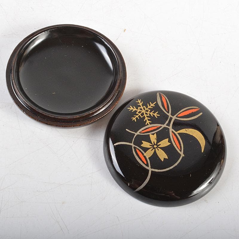 茶道具　漆塗　利休形　茶箱　茶碗　香合など　五点　一式　共箱　M　R6194