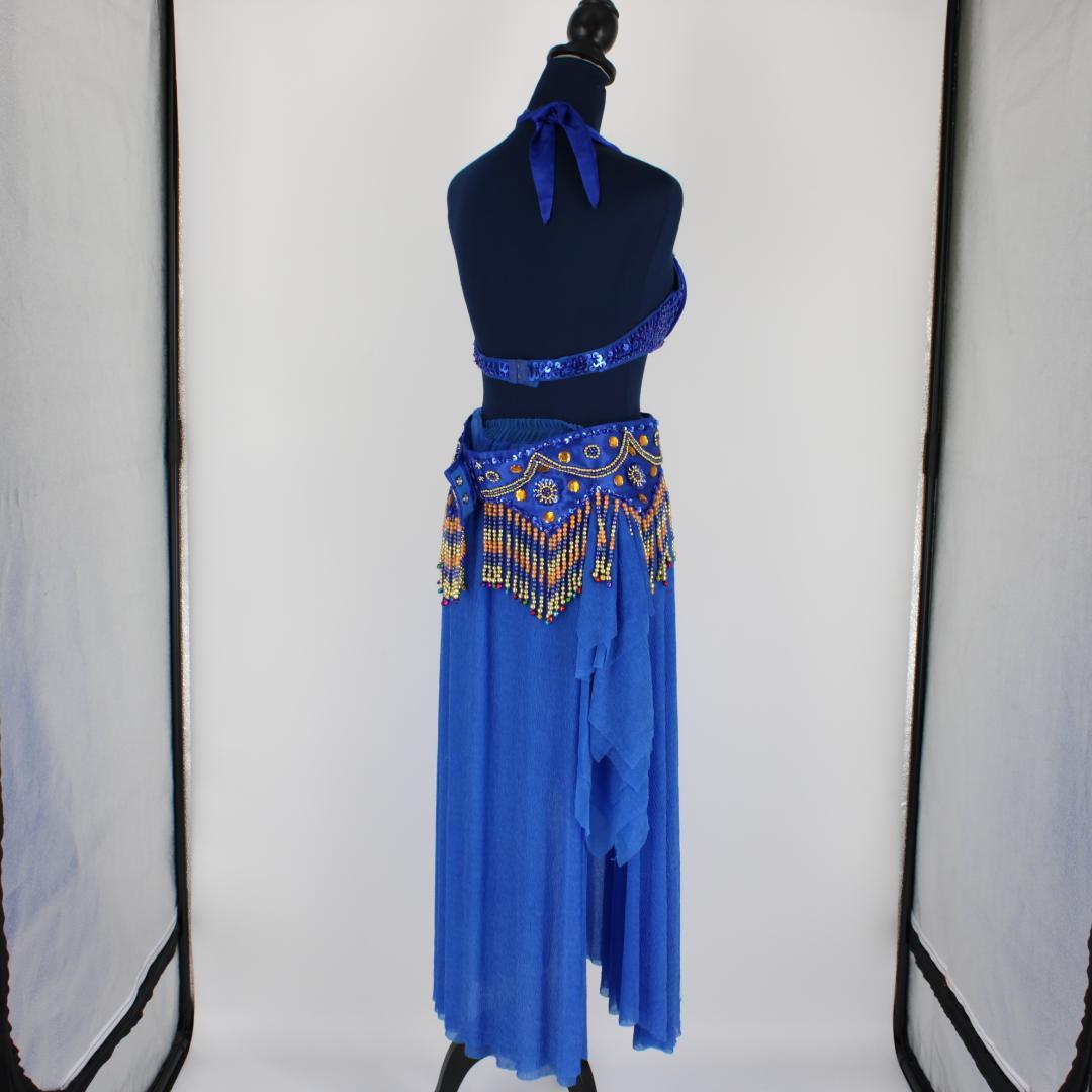 【ベリーダンス用オリエンタル衣装】スパンコール・ビジュー多数付き ブルー系