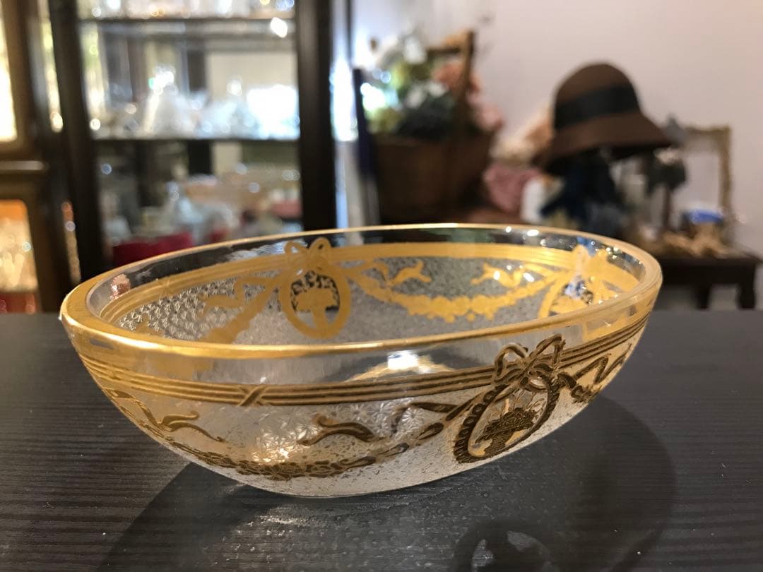 素敵な★オールドサンルイSt LouisサフォSaphoクリスタル石鹸入れ☆金彩