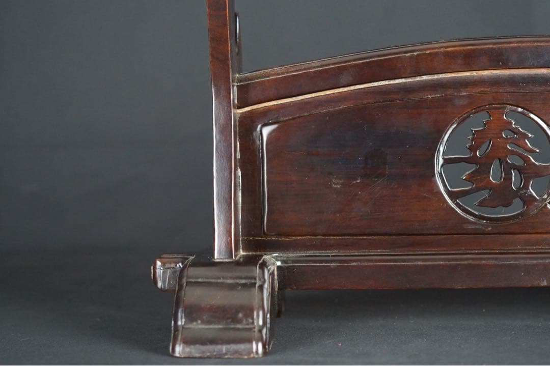 時代武具 木製 無垢材 鍔透かし 三振掛用 刀掛け 武具 刀装具