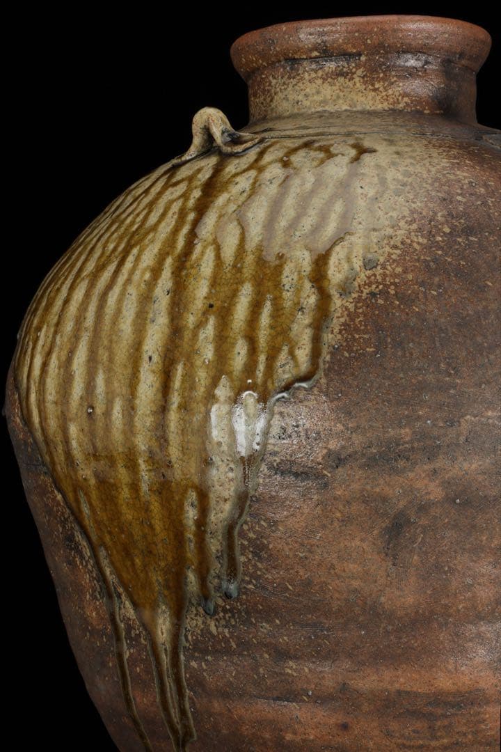 古伊賀 ビードロ自然釉 四耳大壺 47cm 壷 伊賀焼 時代物 古美術 骨董品