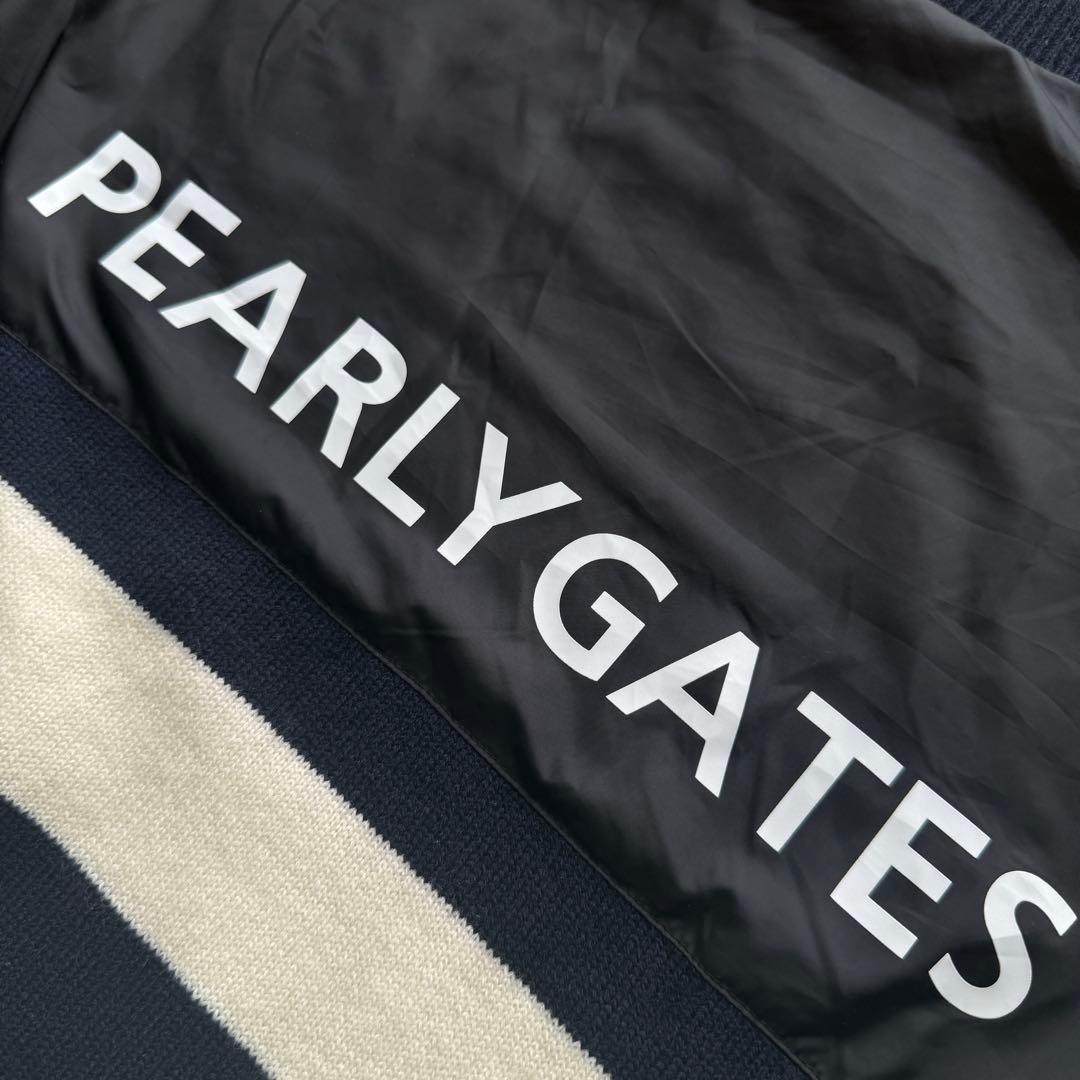 防寒　蓄熱　裏地付き　パーリーゲイツ　ニット　L〜XL相当　紺　白　ボーダー　5