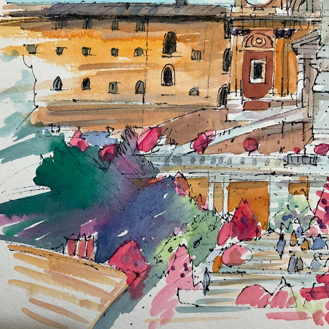 絵画・額縁・水彩画・鶴 十帆・スペイン広場(ローマ)・美術品・インテリア・雑貨