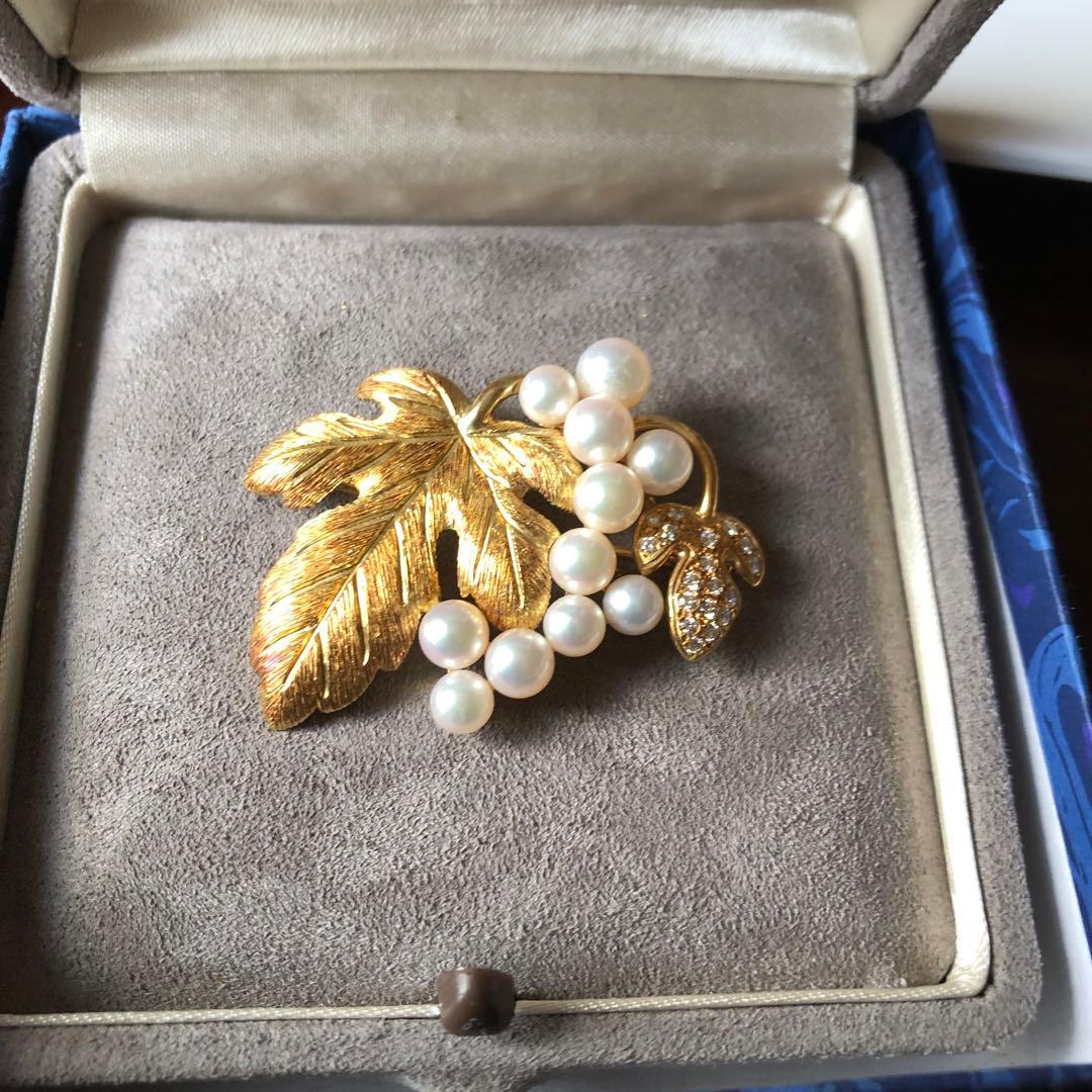 18金ミキモトパールブローチ　ダイヤ付き