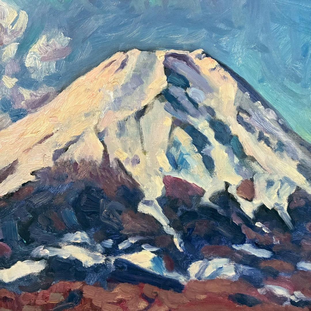 美品 藪野正雄「富士」キャンバスに油彩画 F8 直筆サイン入 豪華額装 二紀会