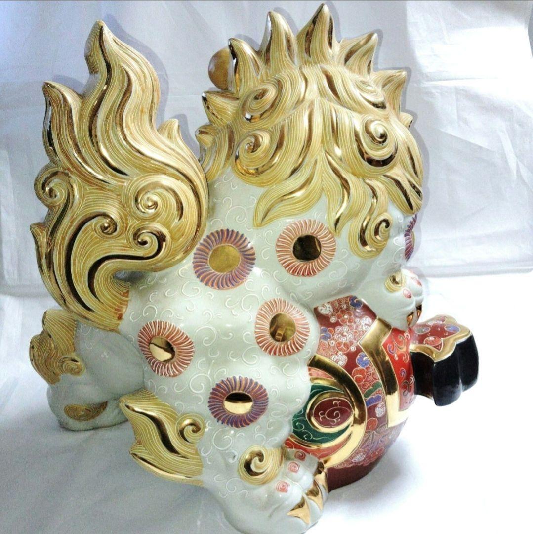 九谷焼 双仙　金彩獅子 狛犬 高さ約45cm特大