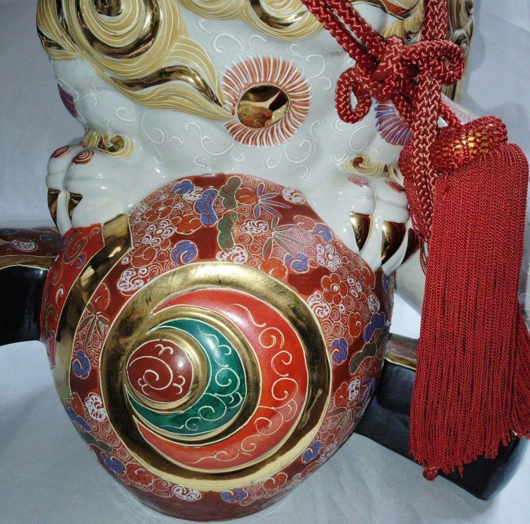 九谷焼 双仙　金彩獅子 狛犬 高さ約45cm特大